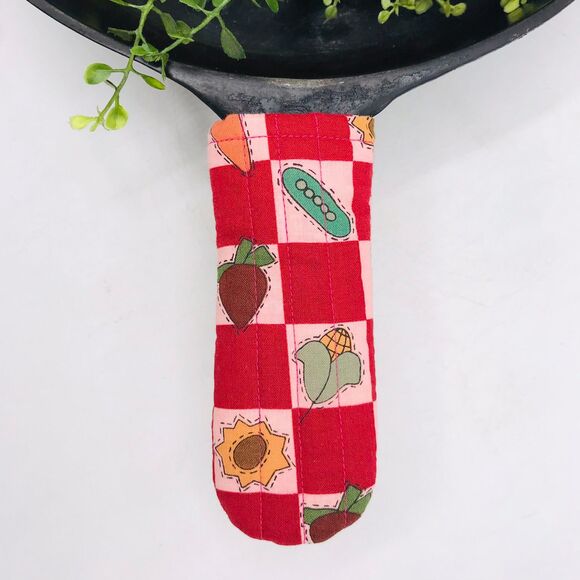 Cast Iron Pan Handle Covers Cotton Pink Checker Food Stocking Stuffer Gift Idea - Picture 1 of 2